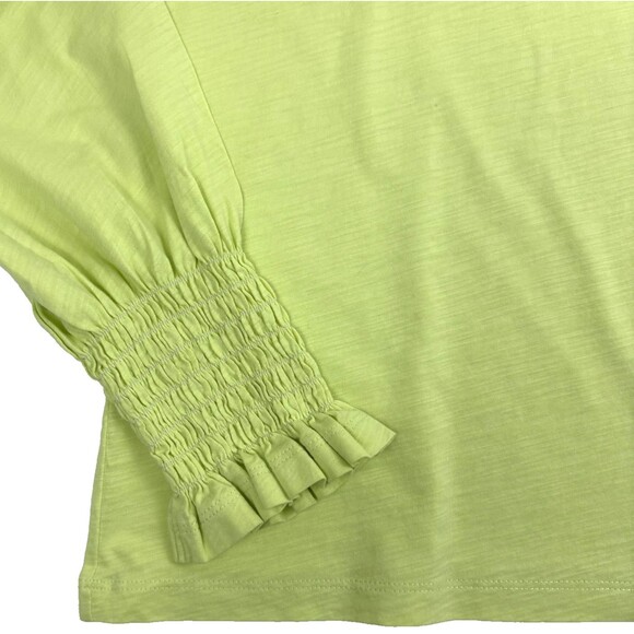 Lisa Todd Cuff Love Pop T-shirt 100% Pima Cotton Smocked Ruffle Lime Green L - Picture 3 of 10